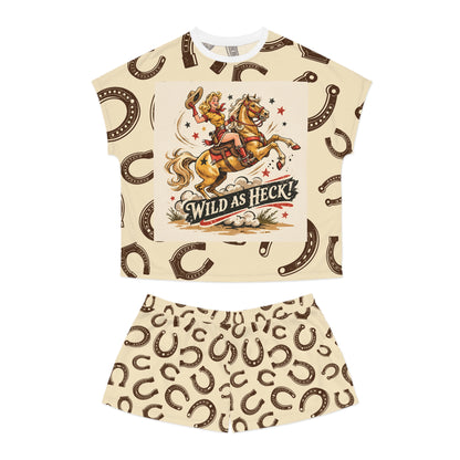 Wild As Heck Cowboy Horse Pajama Set — Womens Horseshoe Short Sleepwear