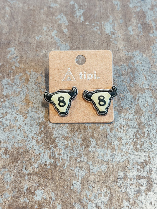 8 Ball Longhorn Ring & Stud Earring Set – Western Lucky 8 Matching Set
