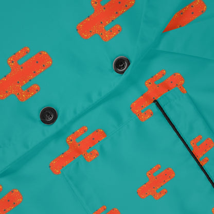 Women's Satin Pajama Set — Teal Retro Cat Pattern Loungewear