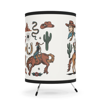 Cowgirl Tripod Lamp with High-Res Printed Shade - Rustic Decor for Home