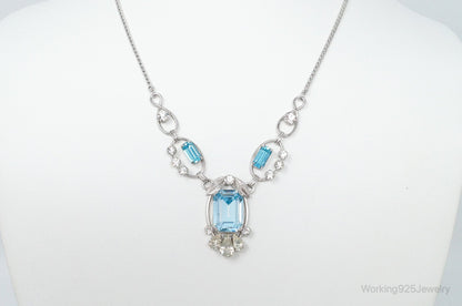 Vintage Designer Van Dell Blue Topaz Cubic Zirconia Sterling Silver Necklace
