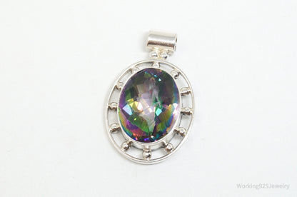 Vintage Large Mystic Topaz Sterling Silver Necklace Pendant