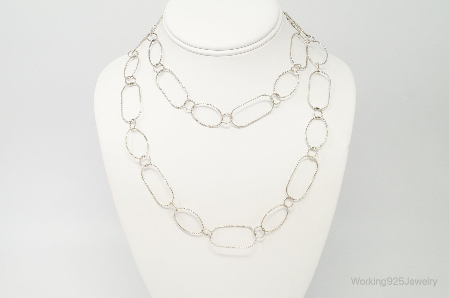 Long Designer Silpada Oval Link Textured Sterling Silver Necklace