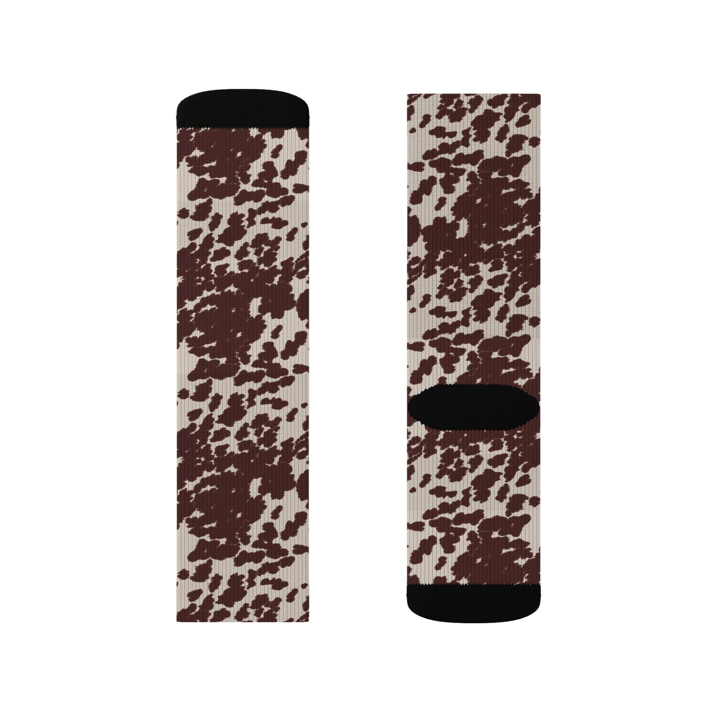 Brown Cowhide Pattern Sublimation Socks — Animal Print Crew Socks