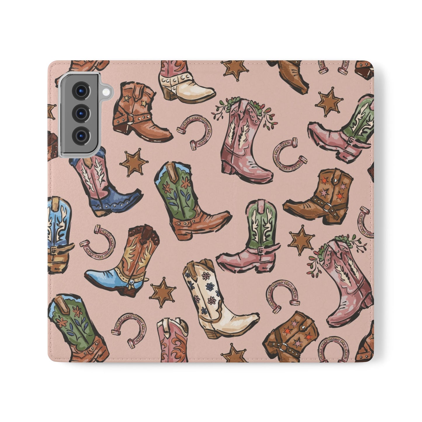 Western Boots Flip Wallet Phone Cases Pink