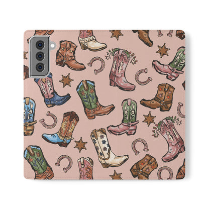 Western Boots Flip Wallet Phone Cases Pink
