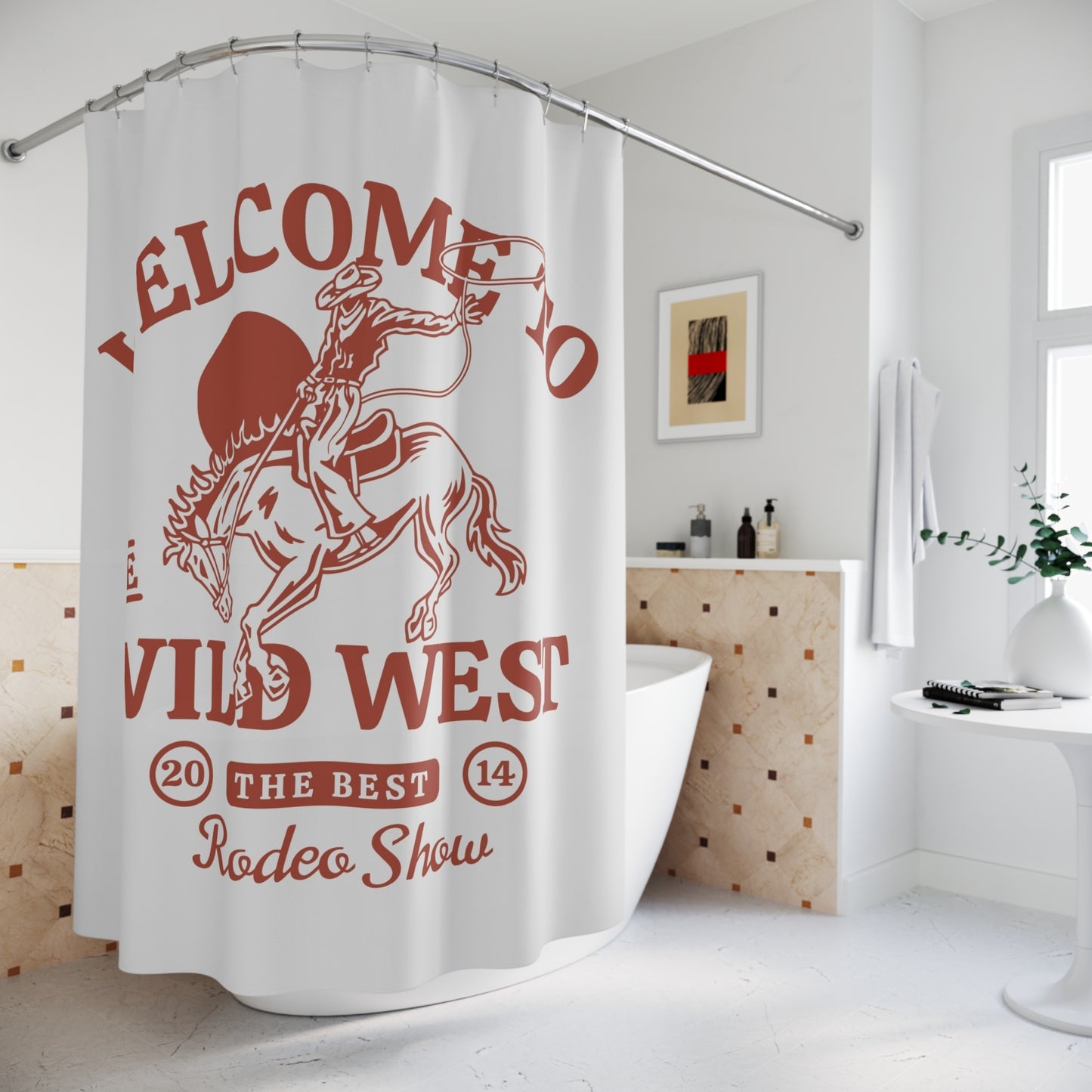 Rodeo Shower Curtain - "Welcome to the Wild West" Cowboy Bathroom Decor