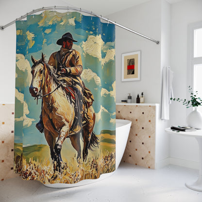 Western Cowboy on Horse Shower Curtain — Rustic Ranch Bathroom Decor