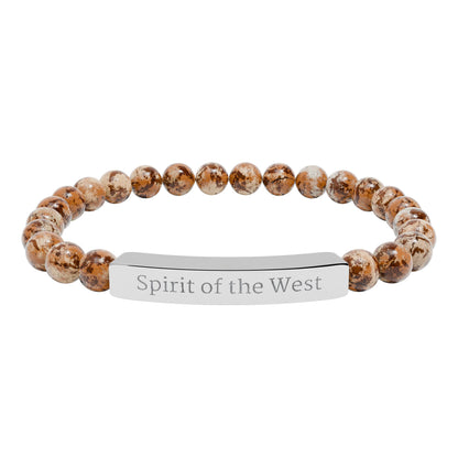 Engraved Natural Stone Stretch Bracelet — 'Spirit of the West' Beaded Bar Bracelet