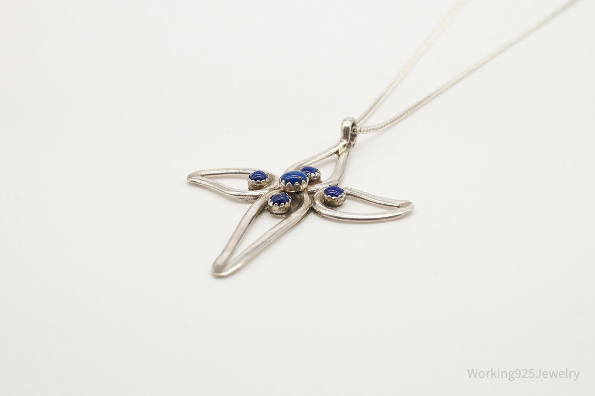 Vintage Native American FY Lapis Lazuli Sterling Silver Cross Necklace