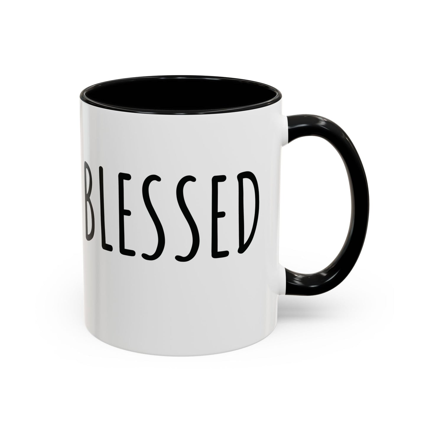 Blessed Farmhouse Mug with Black Handle, Rae Dunn Inspired - Cottage Style Coffee Mug