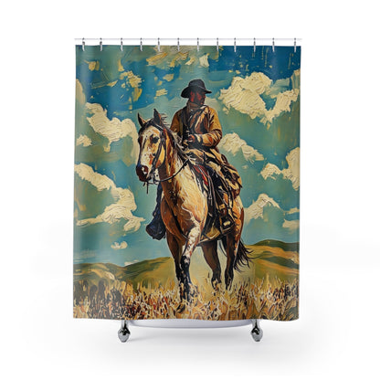 Western Cowboy on Horse Shower Curtain — Rustic Ranch Bathroom Decor