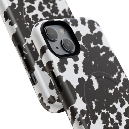 Cow Print Tough Magnetic Phone Case — Black & White Protective MagSafe Cover