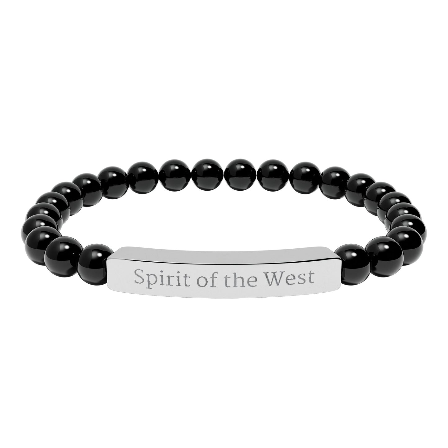 Engraved Natural Stone Stretch Bracelet — 'Spirit of the West' Beaded Bar Bracelet