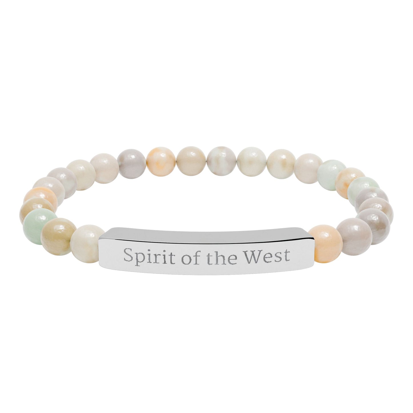 Engraved Natural Stone Stretch Bracelet — 'Spirit of the West' Beaded Bar Bracelet