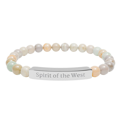 Engraved Natural Stone Stretch Bracelet — 'Spirit of the West' Beaded Bar Bracelet