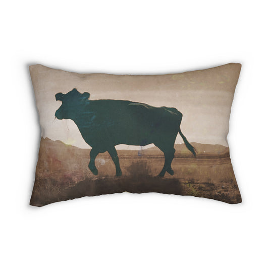 Rustic Cow Silhouette Lumbar Pillow — Southwestern Striped Decorative Pillow