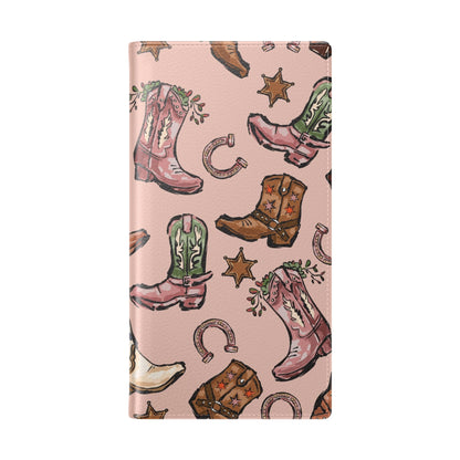 Western Boots Flip Wallet Phone Cases Pink