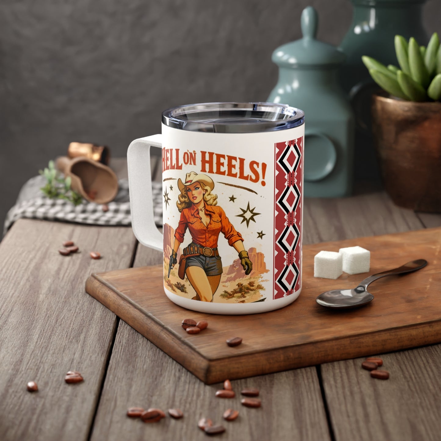 Hell in Heels! Western Cowgirl Insulated Coffee Mug - 10oz Travel Tumbler