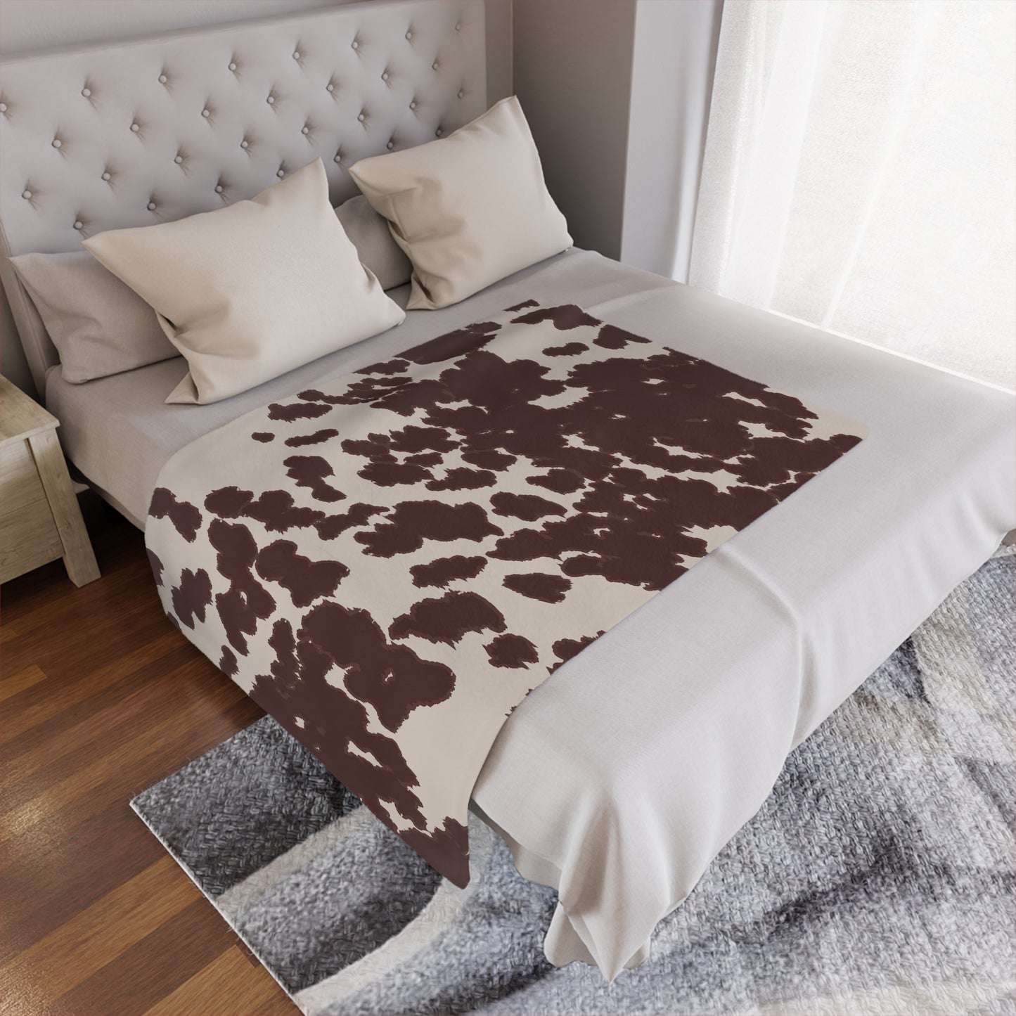Cozy Cowhide Minky Blanket, Soft Throw for Kids & Adults, Farmhouse Decor, Gift for Baby Showers, Home Essentials, Warm Comfort