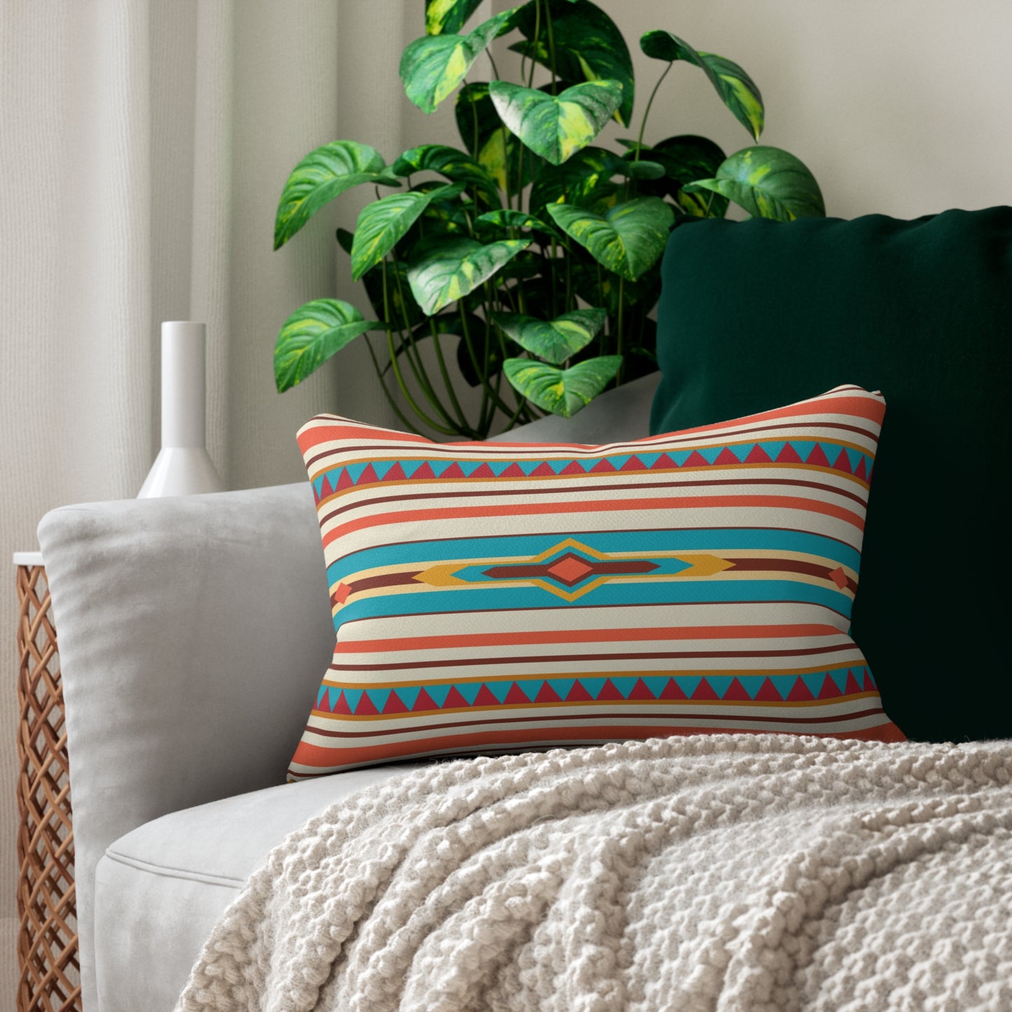 Southwestern and Cactus Pattern Lumbar Pillow - Bohemian Home Decor