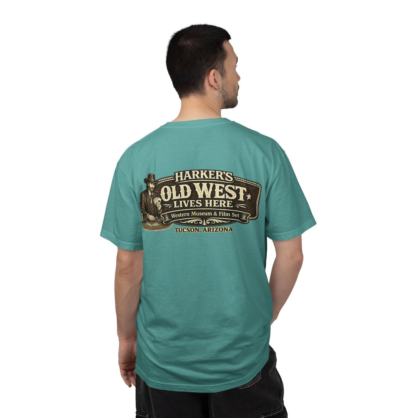 Harker's Gambler Unisex T-Shirt — “Harker’s Old West Lives Here” Vintage Western Tee