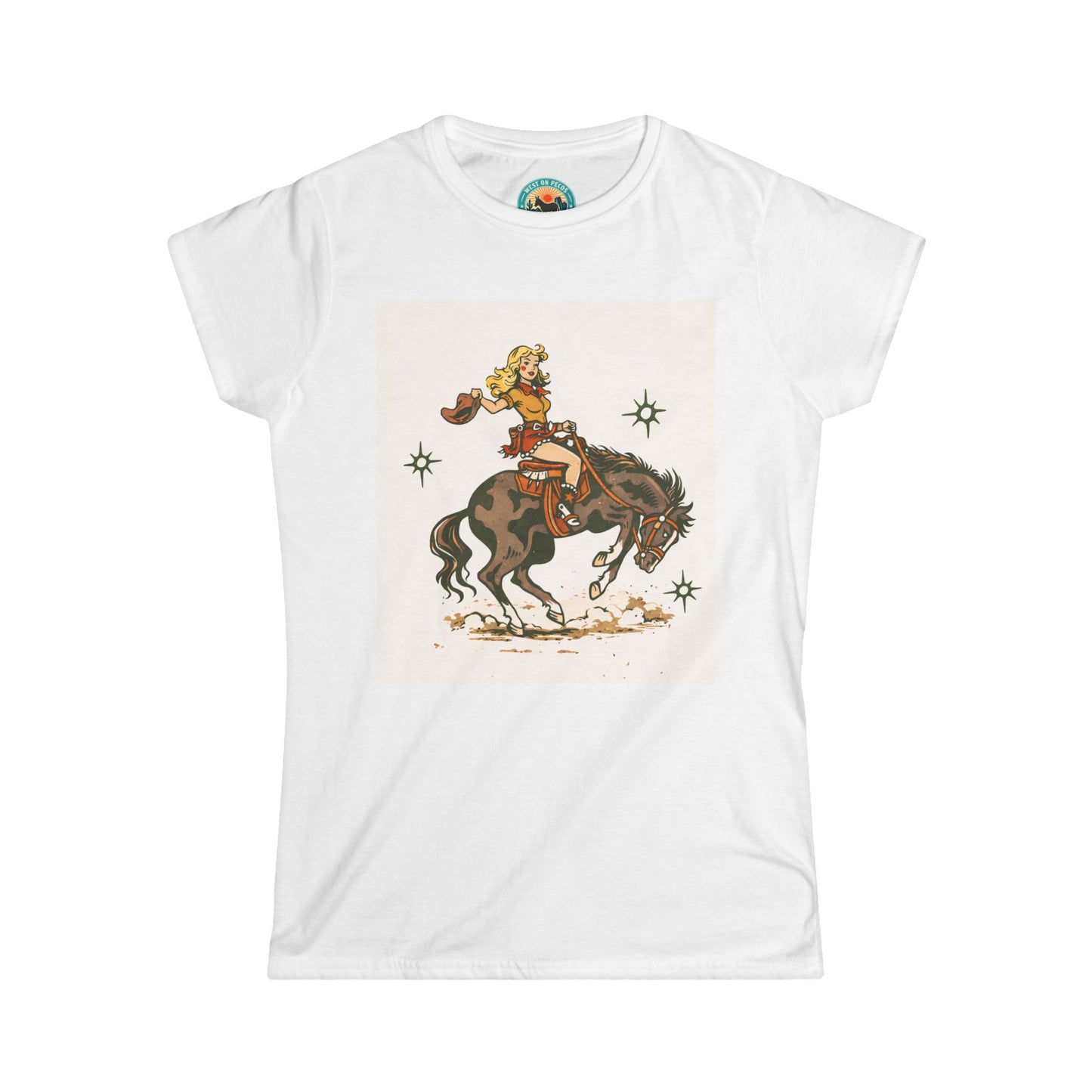 Western Cowgirl Riding Bucking Bronco T-Shirt — Vintage Rodeo Graphic Tee for Women