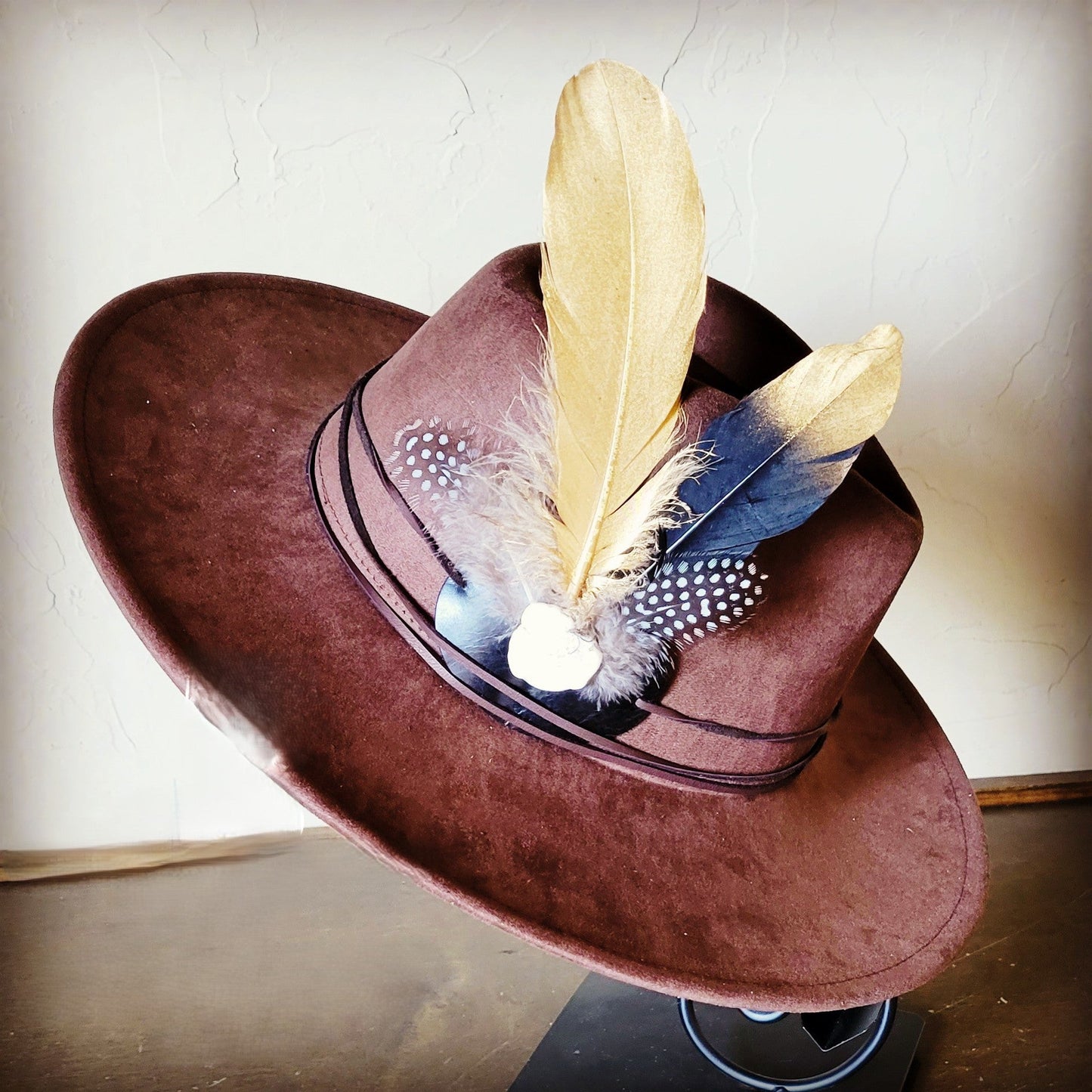 **Boho Western Hat w/ Choice of Feather Hat Band-Brown 982d