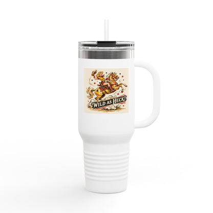 Wild As Heck 40oz Insulated Travel Mug — Retro Rodeo Horse Design