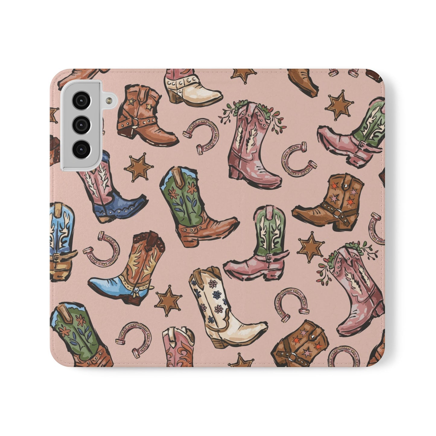 Western Boots Flip Wallet Phone Cases Pink
