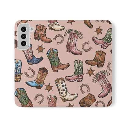 Western Boots Flip Wallet Phone Cases Pink
