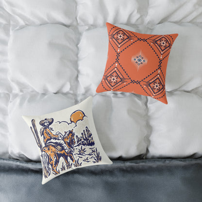 Southwestern Decor Pillow - Rustic Cowboy Scene & Bohemian Patterns