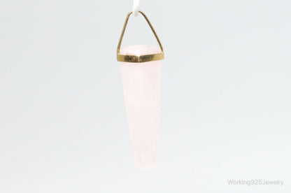 Large Vintage Rose Quartz Gold Wash Sterling Silver Necklace Pendant