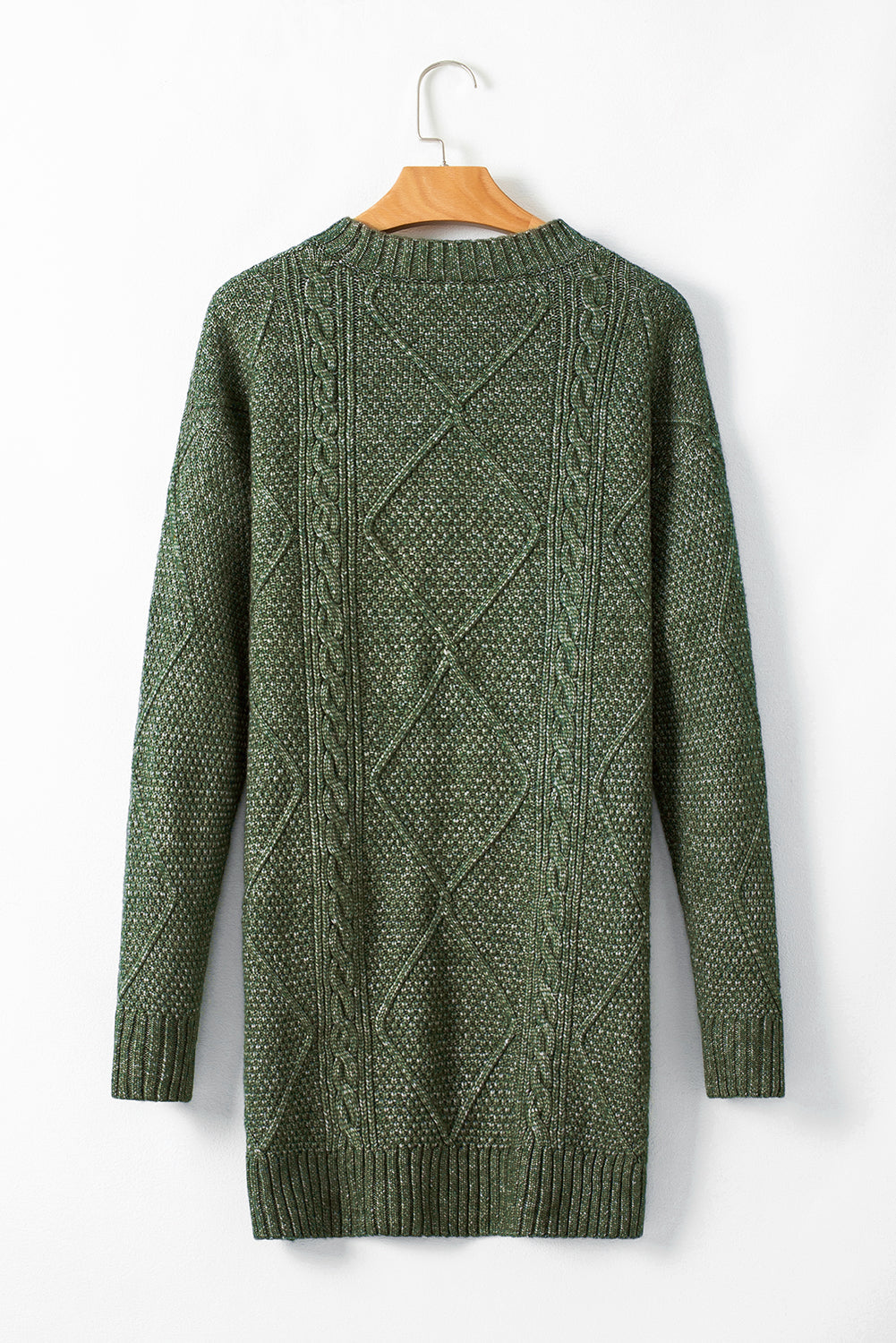Cable Knit Sweater Dress - Green