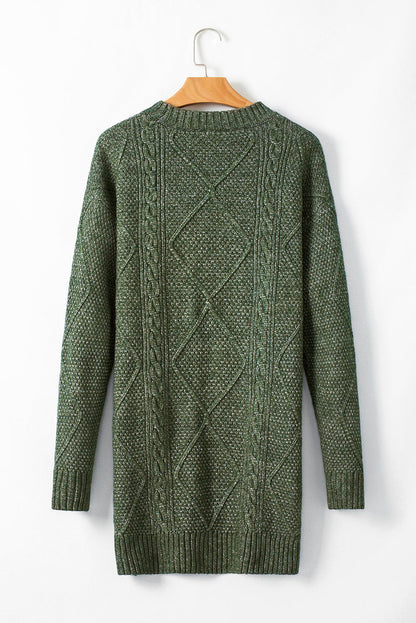 Cable Knit Sweater Dress - Green