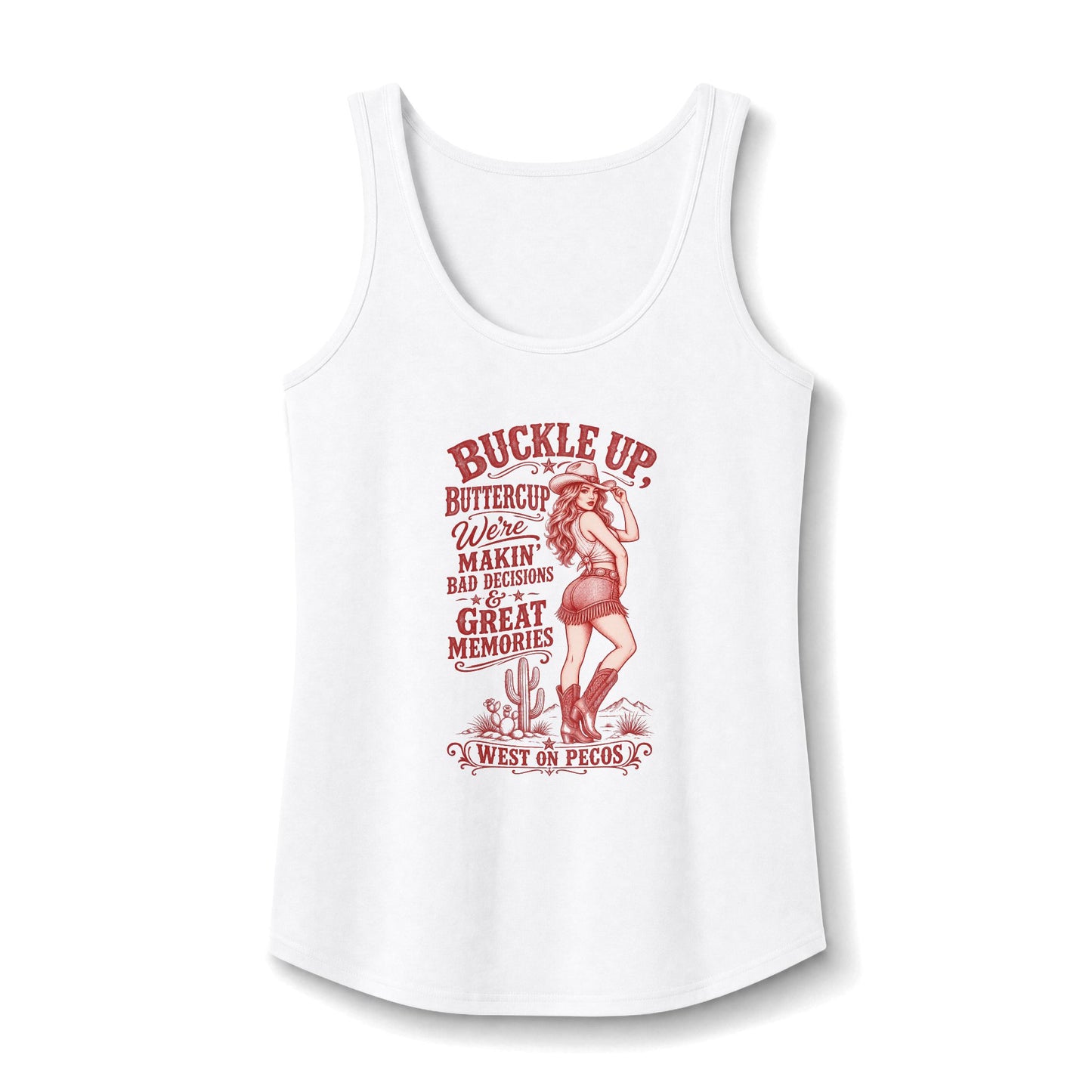 Buckle Up Buttercup Retro Pinup Tank Top — Western Rodeo Graphic Women's Tank