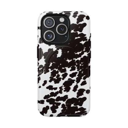 Cow Print Tough Magnetic Phone Case — Black & White Protective MagSafe Cover