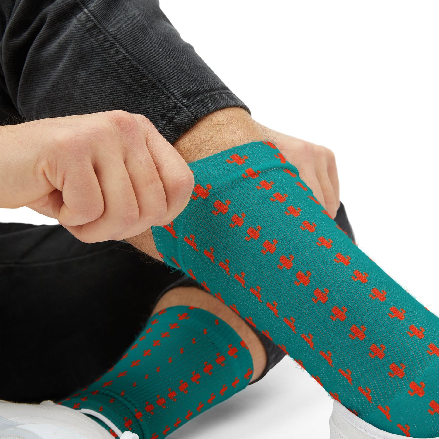 Colorful Patterned Sublimation Socks — Teal Dot & Multistripe Crew Socks