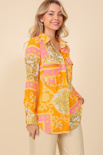 Italian Print Button Down Top