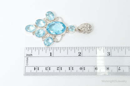 Large Vintage Blue Topaz Sterling Silver Necklace Pendant