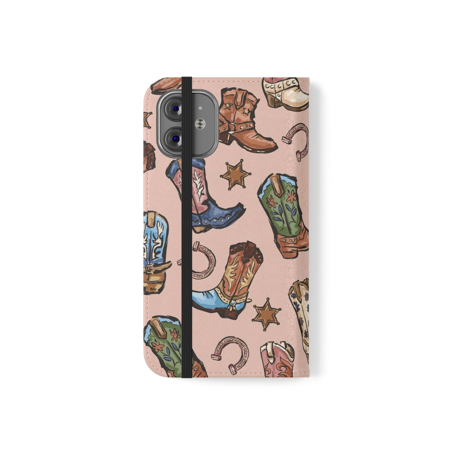 Western Boots Flip Wallet Phone Cases Pink