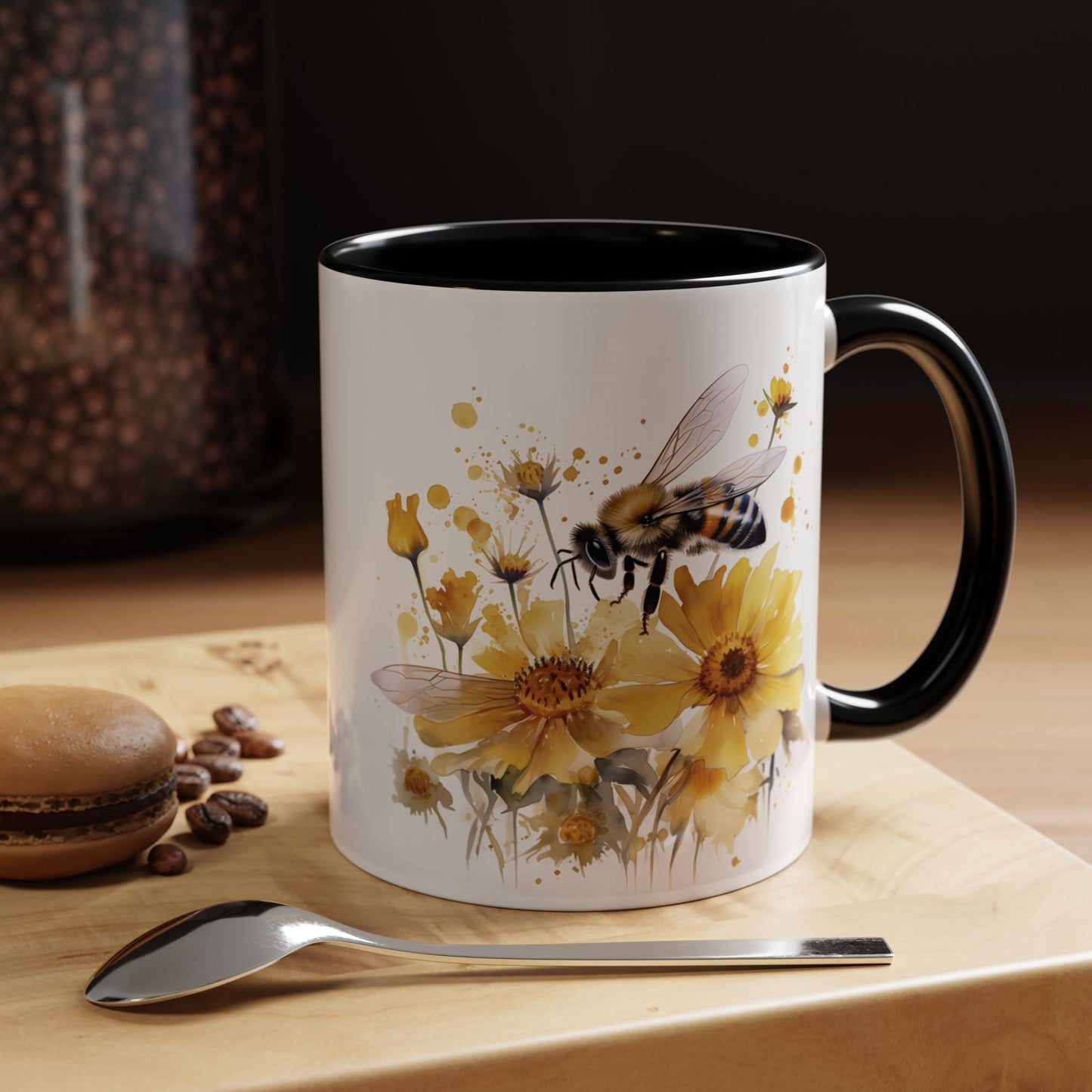 Golden Bee Wildflower Ceramic Coffee Mug - Cottage Style Coffee Mug