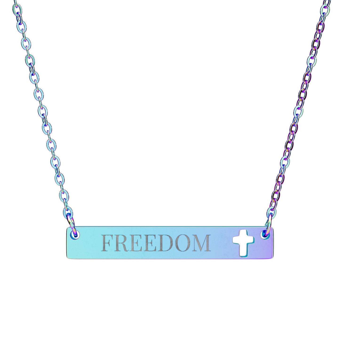 Freedom Cross Bar Necklace - Engraved Jewelry for Faith & Inspiration