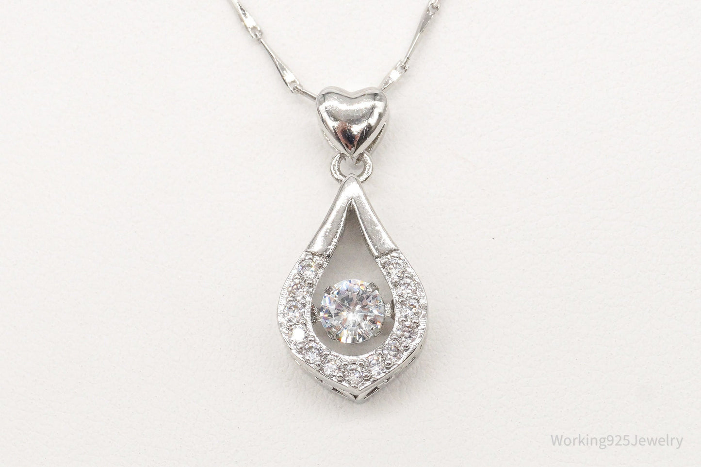 Vintage Cubic Zirconia Art Deco Sterling Silver Necklace
