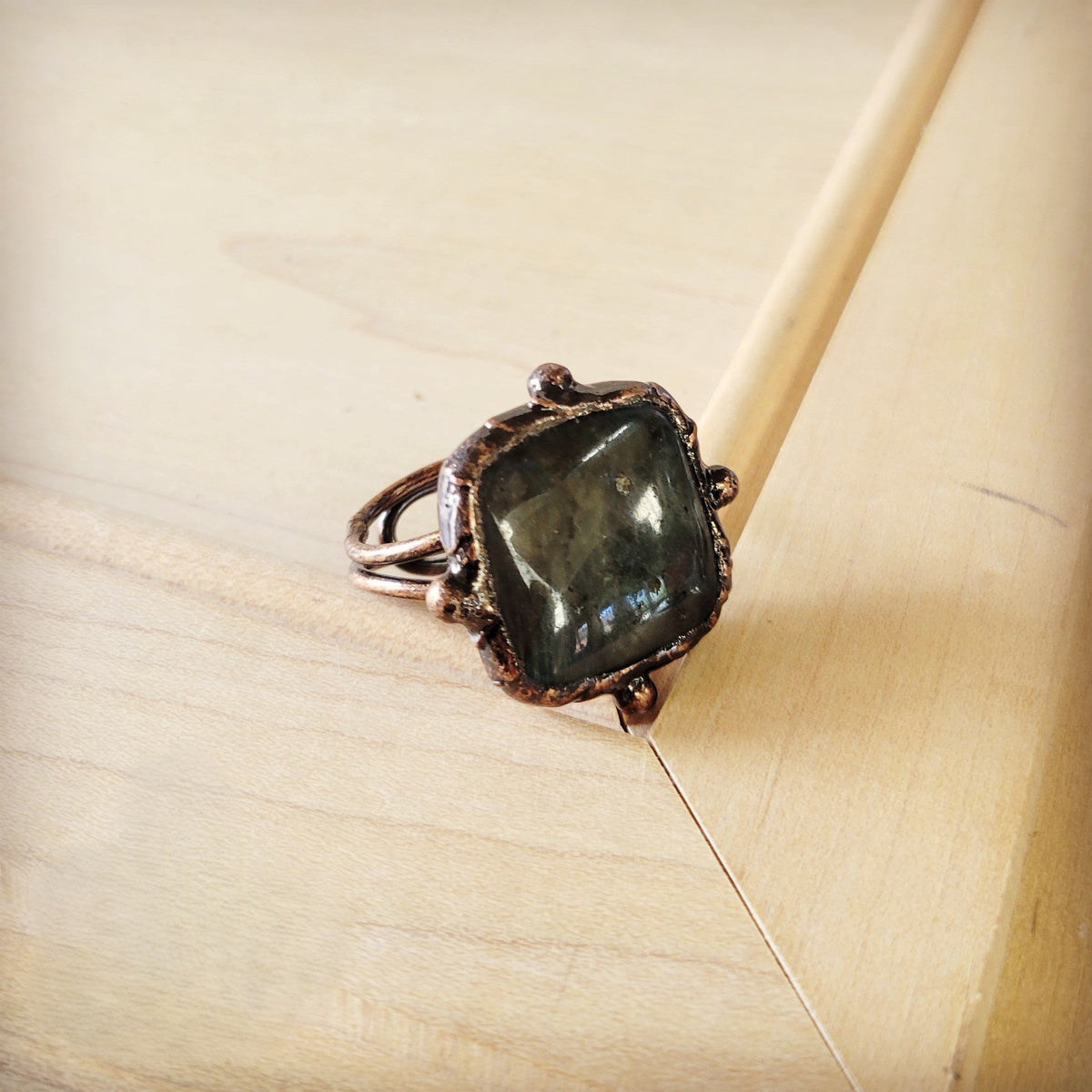 Genuine Labradorite Ring Square Antique Copper 012xa*