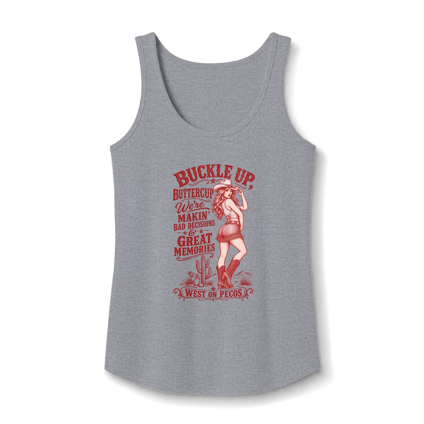 Buckle Up Buttercup Retro Pinup Tank Top — Western Rodeo Graphic Women's Tank