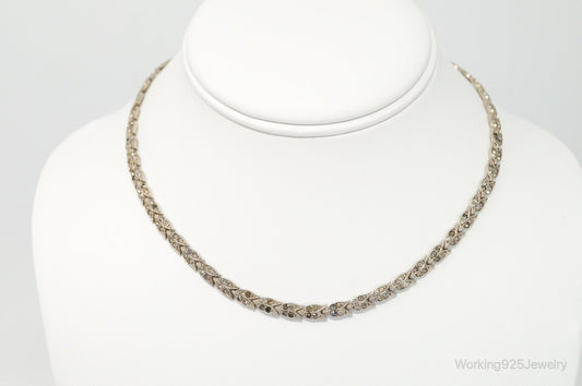 Antique Tulip Flowers Rhinestone Sterling Silver Bib Necklace