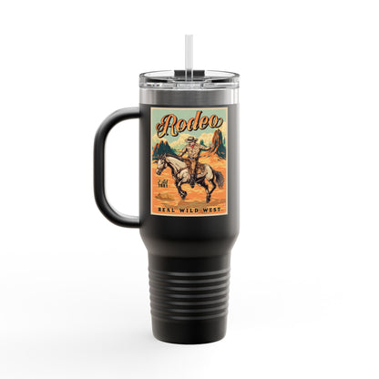 Rodeo Cowboy 40oz Insulated Travel Mug — Wild West Horseback Design