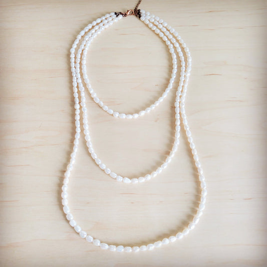 Genuine Freshwater Pearl Triple Strand Layered Boho Necklace 263r