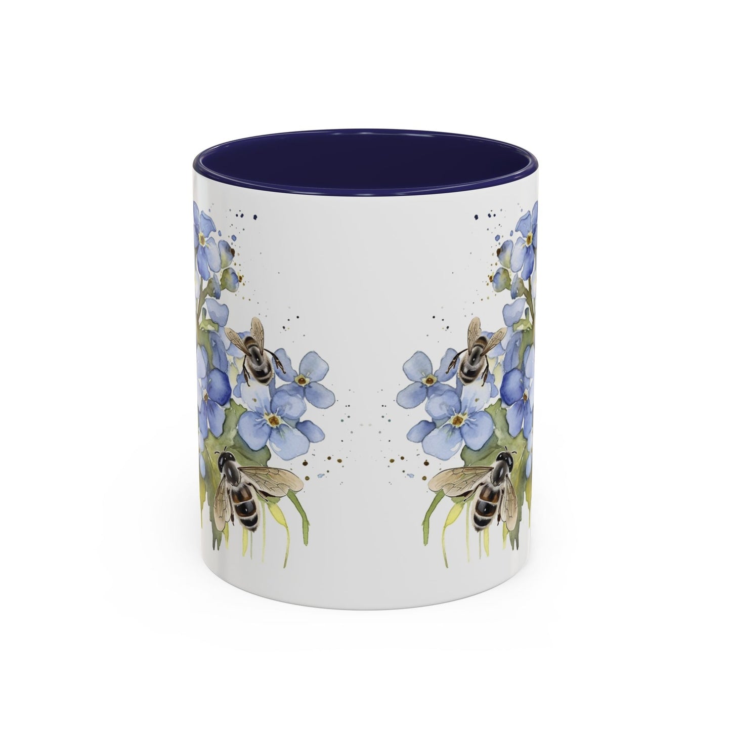 Botanical Bee Blue Floral Ceramic Coffee Mug - Cottage Style Coffee Mug